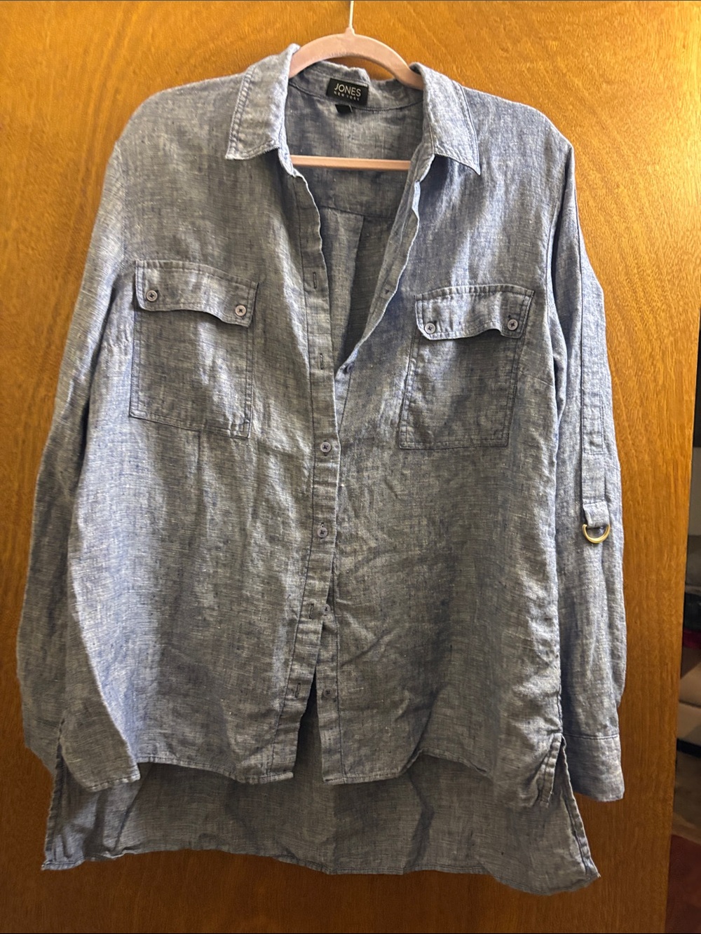 Jones New York Light Blue Linen-Blend Button-Down Shirt